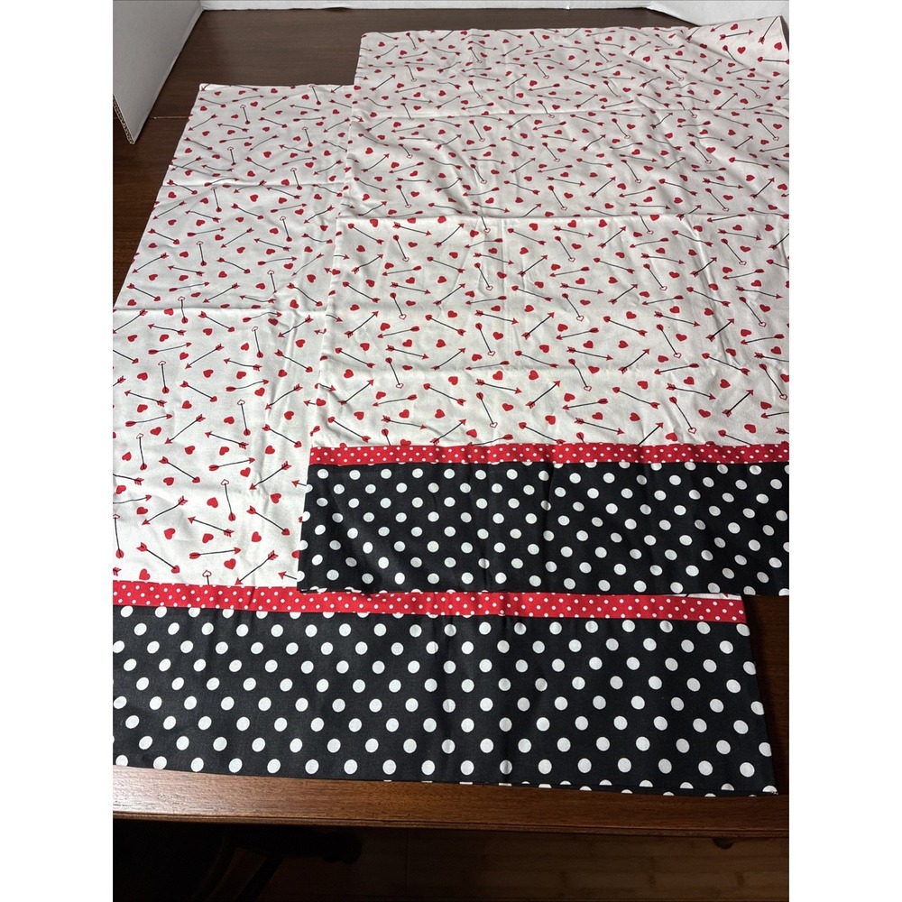 Valentine Hearts Red White Black Set of 2 Standard Pillowcases Homemade